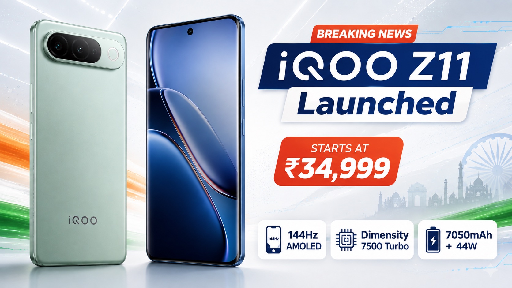 iQOO Z11 launched in India at ₹34,999 with 144Hz AMOLED and 7,050mAh battery